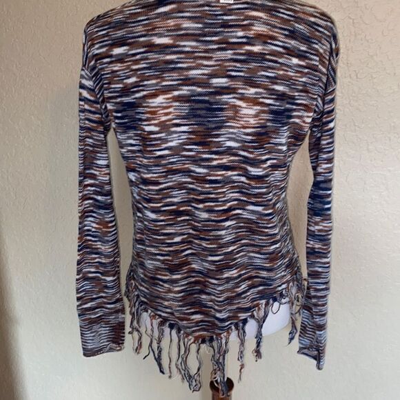 Billabong Fringe Hem knit sweater Blue/Brown Boho Sz S - Picture 3 of 8